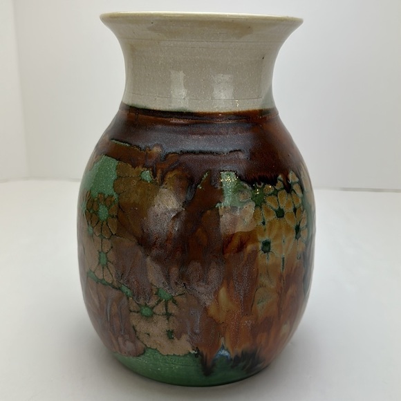 Vtg Apple Lane Studio Art Pottery Vase Abstract Floral Artist Bill Nagengast - Picture 9 of 12